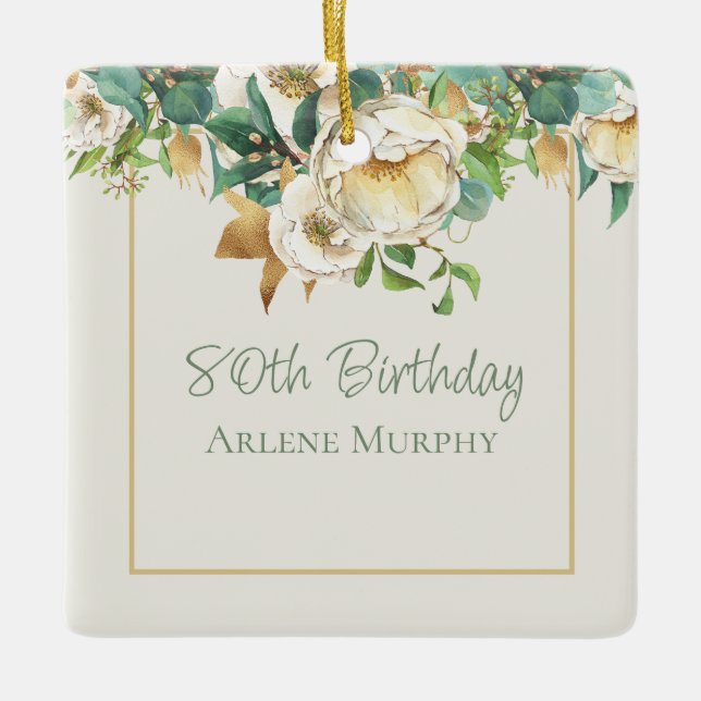 Cream Irish Rose 80th Birthday Ceramic Ornament (Front)