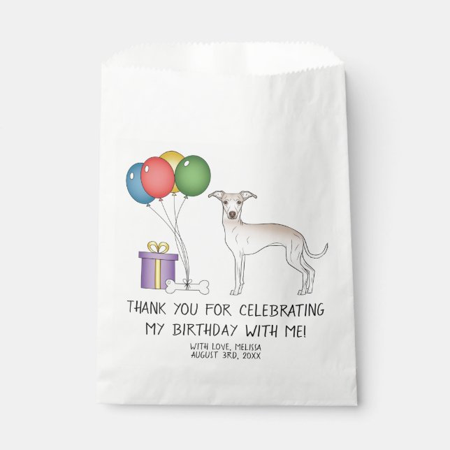 Cream Italian Greyhound Cartoon Dog Birthday Favour Bags (Front)
