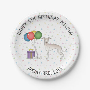 Cream Italian Greyhound Cute Cartoon Dog Birthday Paper Plate