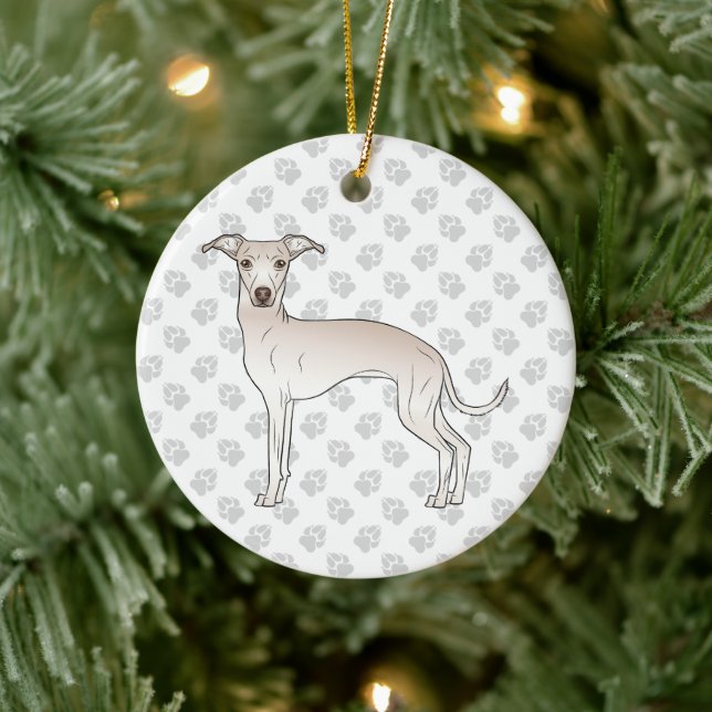 Cream Italian Greyhound Cute Cartoon Dog With Paws Ceramic Tree Decoration (Tree)