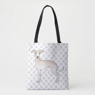 Cream Italian Greyhound Cute Cartoon Dog With Paws Tote Bag