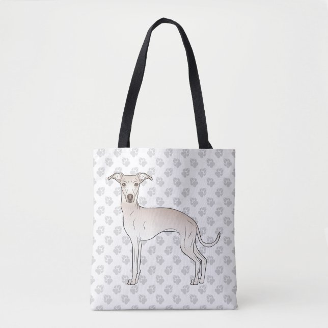 Cream Italian Greyhound Cute Cartoon Dog With Paws Tote Bag (Front)