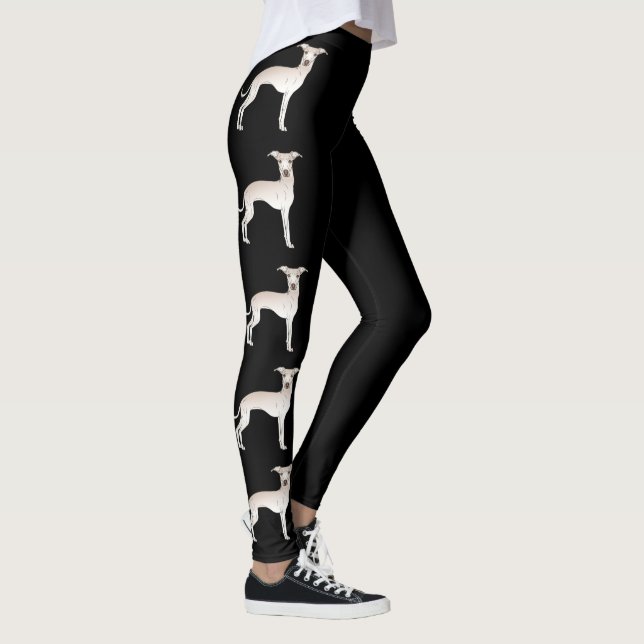 Cream Italian Greyhound Cute Cartoon Dogs On Black Leggings (Right)