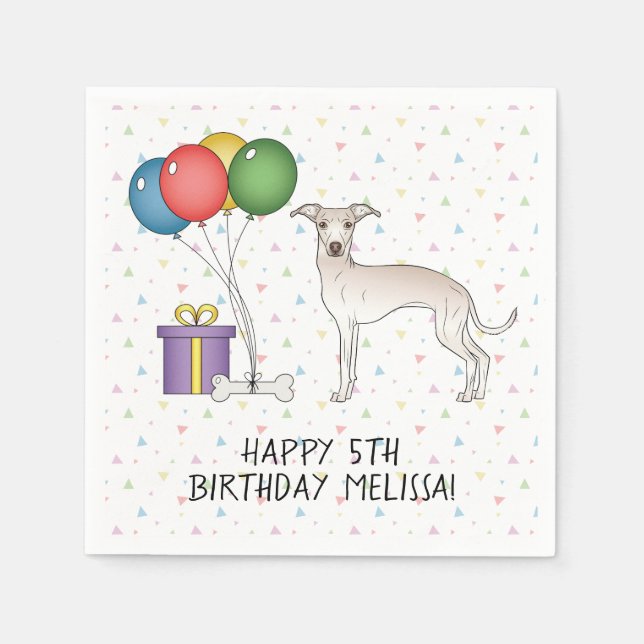 Cream Italian Greyhound Cute Dog - Happy Birthday Napkin (Front)