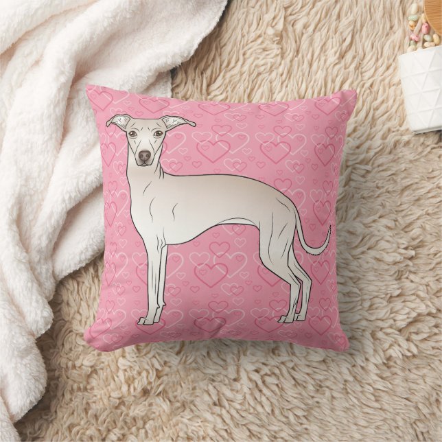 Cream Italian Greyhound Cute Dog On Pink Hearts Cushion (Blanket)
