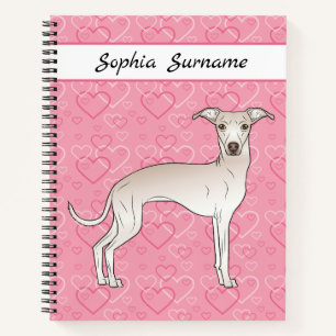 Cream Italian Greyhound Cute Dog On Pink Hearts Notebook