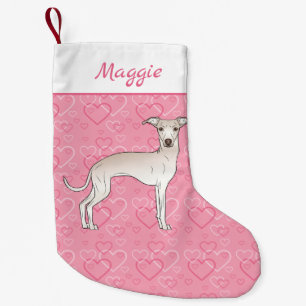 Cream Italian Greyhound Cute Dog On Pink Hearts Small Christmas Stocking