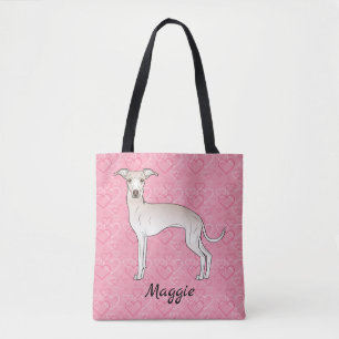 Cream Italian Greyhound Cute Dog On Pink Hearts Tote Bag
