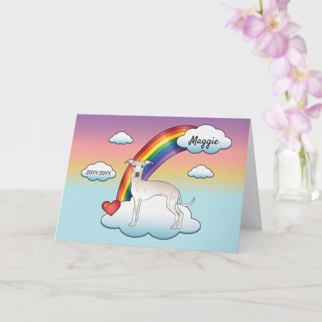 Cream Italian Greyhound Cute Dog Rainbow Memorial Card (Orchid)