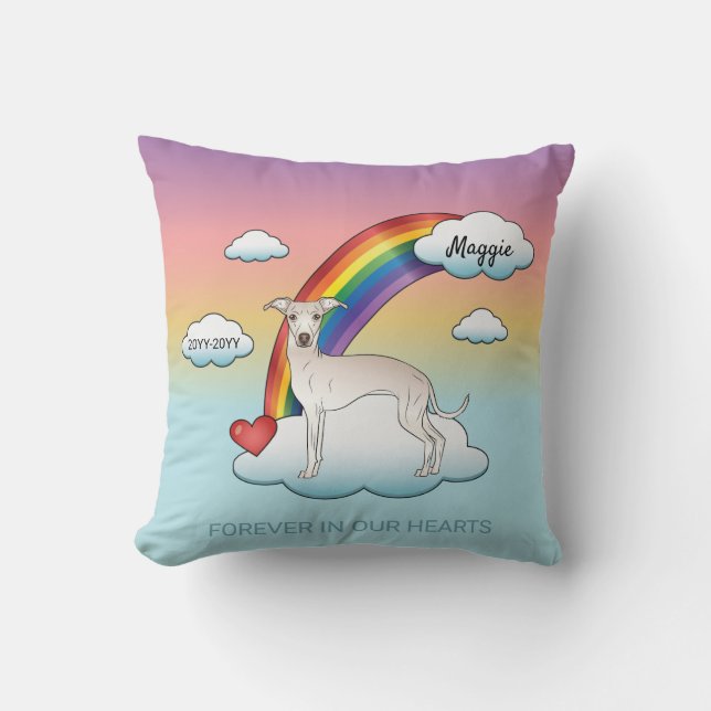 Cream Italian Greyhound Cute Dog Rainbow Memorial Cushion (Front)
