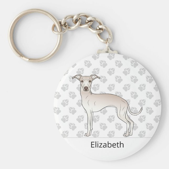 Cream Italian Greyhound Cute Dog With Custom Name Key Ring (Front)