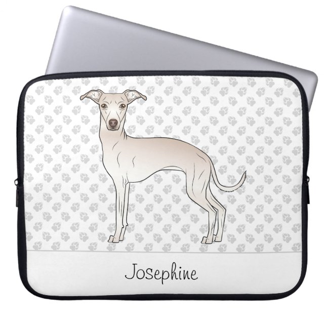 Cream Italian Greyhound Cute Dog With Custom Name Laptop Sleeve (Front)