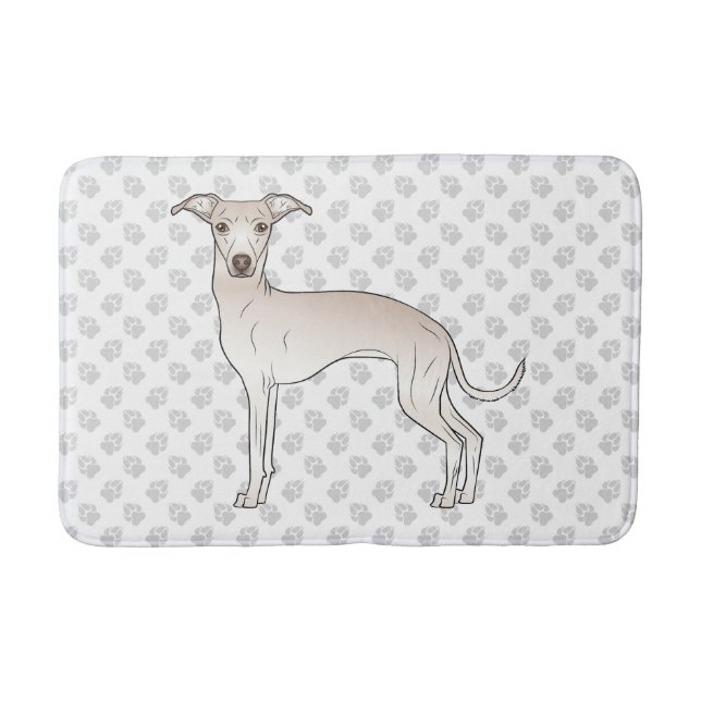 Cream Italian Greyhound Cute Dog With Paw Pattern Bath Mat (Front)