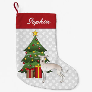 Cream Italian Greyhound Dog With A Christmas Tree Small Christmas Stocking