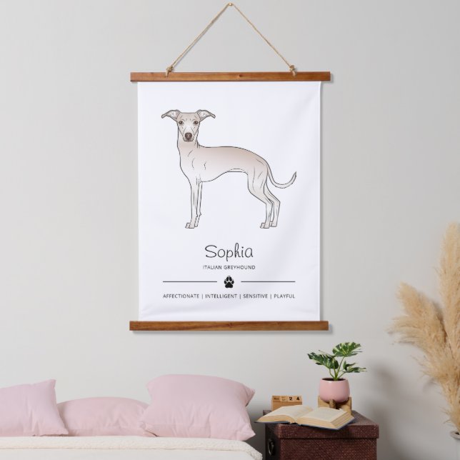 Cream Italian Greyhound With A Paw And Custom Text Hanging Tapestry (Bedroom)