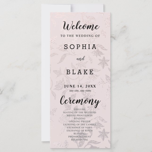 Cream Ivory and Floral Metallic Wedding Program (Front)