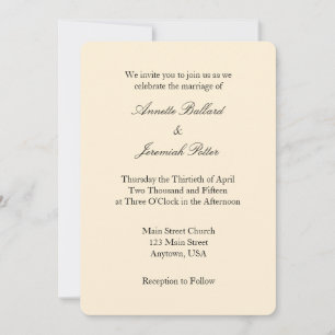Cream Ivory Black Plain Simple Wedding Invitation