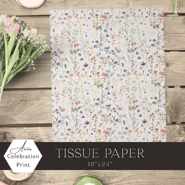 Cream Ivory Boho Watercolor Wildflower Tissue Paper (Creator Uploaded)