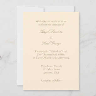 Cream Ivory Brown Plain Simple Wedding Invitation
