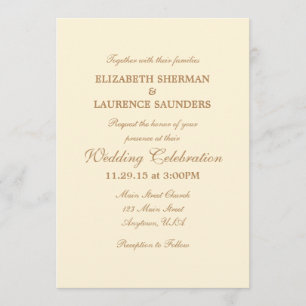 Cream Ivory Brown Plain Simple Wedding Invitation