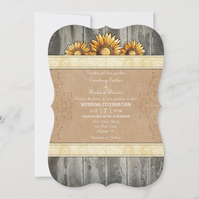 Cream Ivory Brown Rustic Sunflower Wedding Invite (Front)