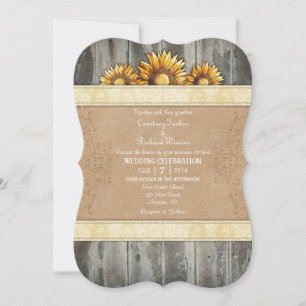 Cream Ivory Brown Rustic Sunflower Wedding Invite