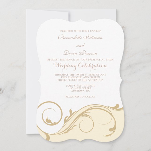 Cream Ivory Floral Swirl Bracket Wedding Invites (Front)