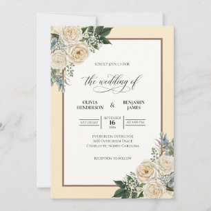 Cream Ivory Flower Eucalyptus Wedding Invitation