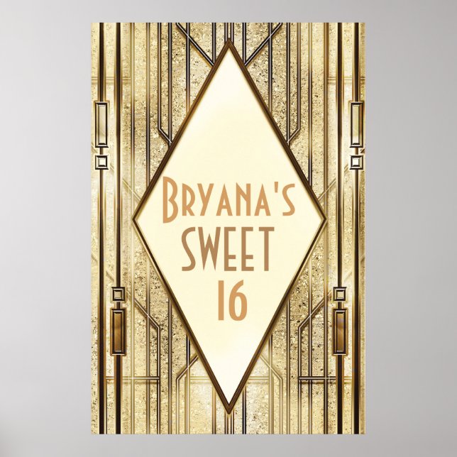 Cream Ivory Gold 20's Art Deco Gatsby Glam Banner Poster (Front)