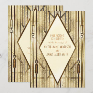 Cream Ivory Gold 20's Art Deco Gatsby Glam Wedding Invitation