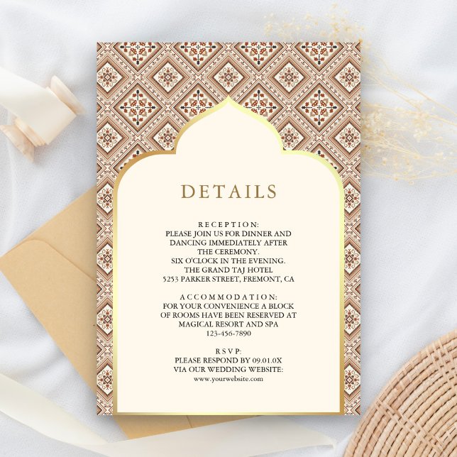 Cream Ivory Gold Geometric Pattern Wedding Details Enclosure Card (Creator Uploaded)