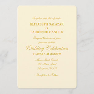 Cream Ivory Gold Plain Simple Wedding Invitation
