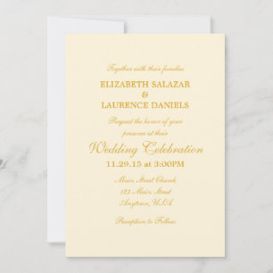 Cream Ivory Gold Plain Simple Wedding Invitation