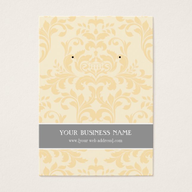 Cream Ivory Grey Damask Custom Earring Card (Front)