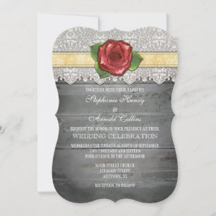 Cream Ivory Grey Rustic Wood Rose Wedding Invite