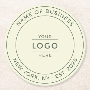 Cream Ivory Modern Business Logo Established Year Round Paper Coaster
