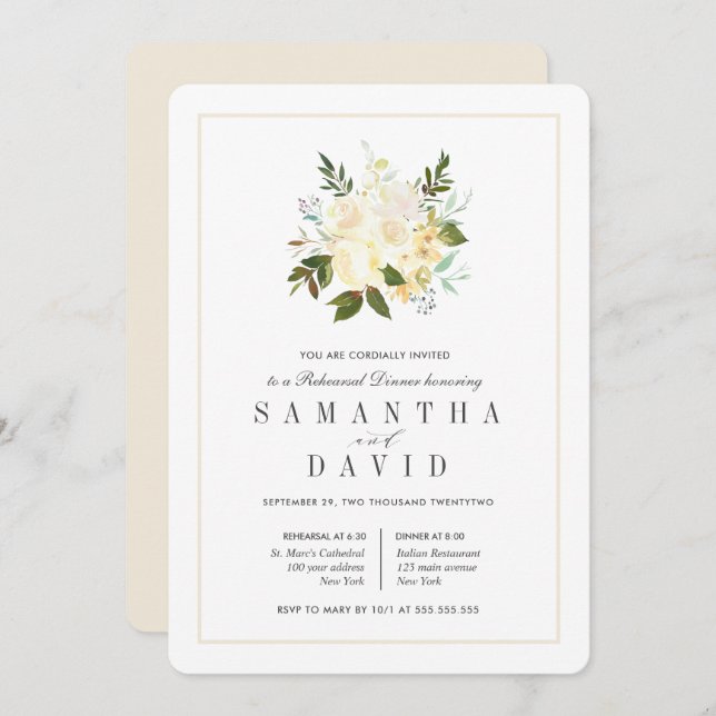 Cream + Ivory | Organic Wedding  Rehearsal Dinner Invitation (Front/Back)