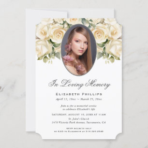 Cream Ivory Rose Photo Memorial In Loving Memory Invitation