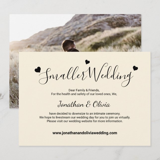 Cream Ivory Smaller Wedding Photo Downsize Wedding Announcement (Front/Back)