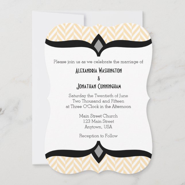 Cream Ivory White Herringbone Wedding Invitation (Front)