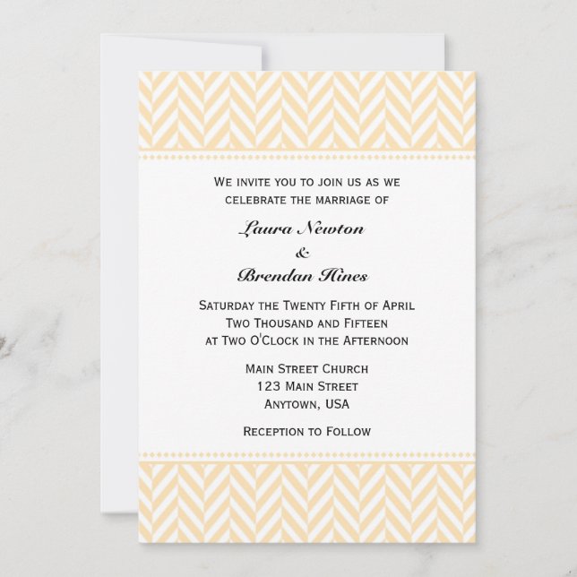 Cream Ivory White Herringbone Wedding Invitation (Front)