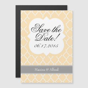 Cream Ivory White Quatrefoil Save The Date Magnet