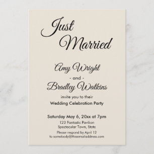 Cream "Just Married" Simple, Elegant Reception Invitation