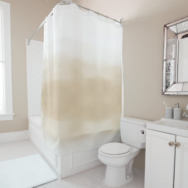 Cream Khaki White Ombre Watercolor Shower Curtain (In Situ)