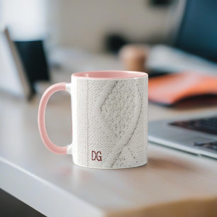 Cream knitted and embroidered Mug