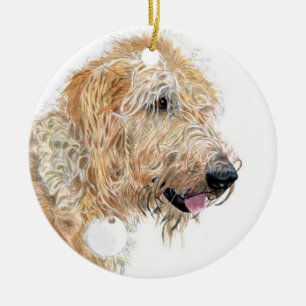 Cream labradoodle ceramic tree decoration