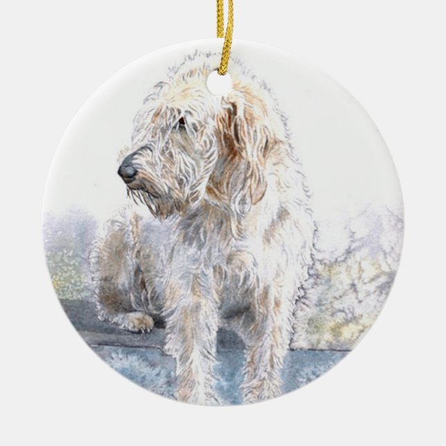 Cream Labradoodle Ceramic Tree Decoration (Front)