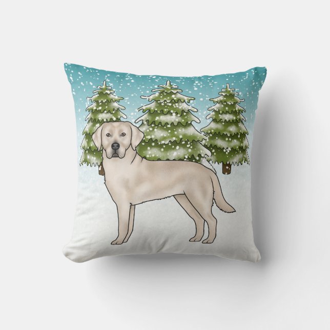 Cream Labrador Retriever Blue Winter Christmas Cushion (Front)