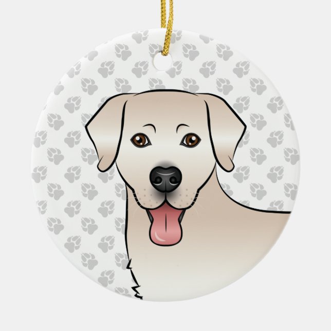 Cream Labrador Retriever Cartoon Dog Head & Text Ceramic Tree Decoration (Front)