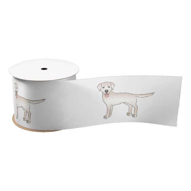 Cream Labrador Retriever Cartoon Dog Illustration Satin Ribbon (Spool)